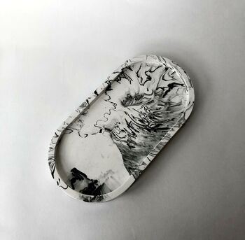 White Monochrome Marbled Abstract Curved Trinket Tray, 2 of 5