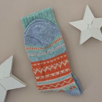 Wool Blend Nordic Socks In Turquoise Blue, 2 of 2