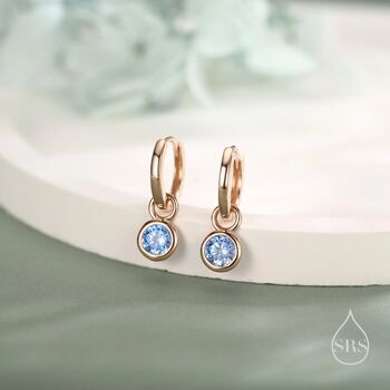Sterling Silver March Birthstone Aquamarine Hoop Earrings, 6 of 11