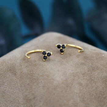 Black Trio Huggie Hoop Earrings Sterling Silver, 5 of 11