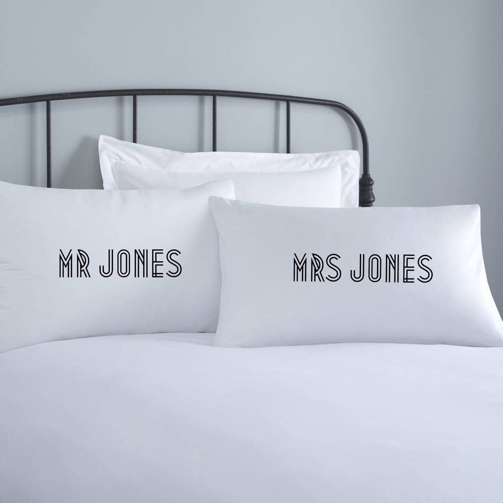 mr and mrs personalised pillowcase set by koko blossom