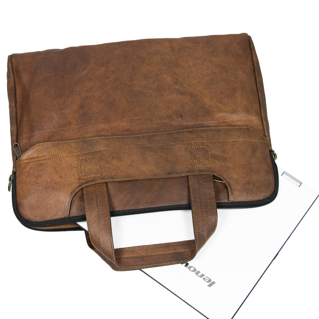 Black Slim Leather Laptop Bag By Brand X