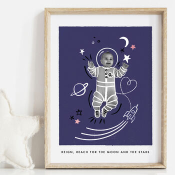 Personalised Baby Photo Astronaut Print, Unframed, 2 of 8