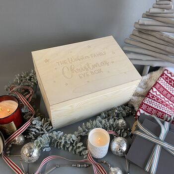 Personalised Family Luxury Pine Christmas Eve Box, 5 of 12