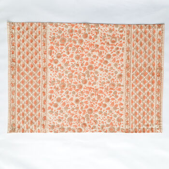 Set Of Indian Hand Block Printed Placemats, Coral, 6 of 8