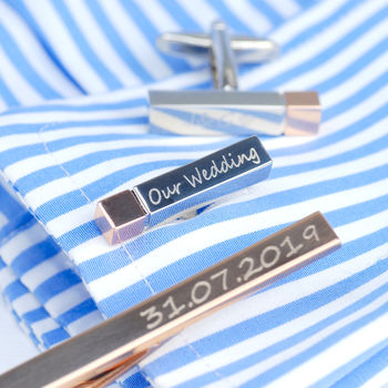 Personalised Tie Clip And Bar Tip Cufflinks Set, 5 of 10