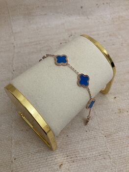 Adina Rose Gold Blue Clover Bracelet, 3 of 6