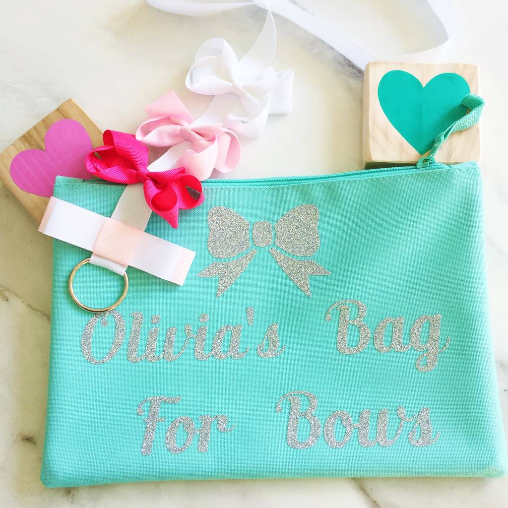 Girls Personalised Hair Bow Make Up Bag And Hair Bows By Candy Bows