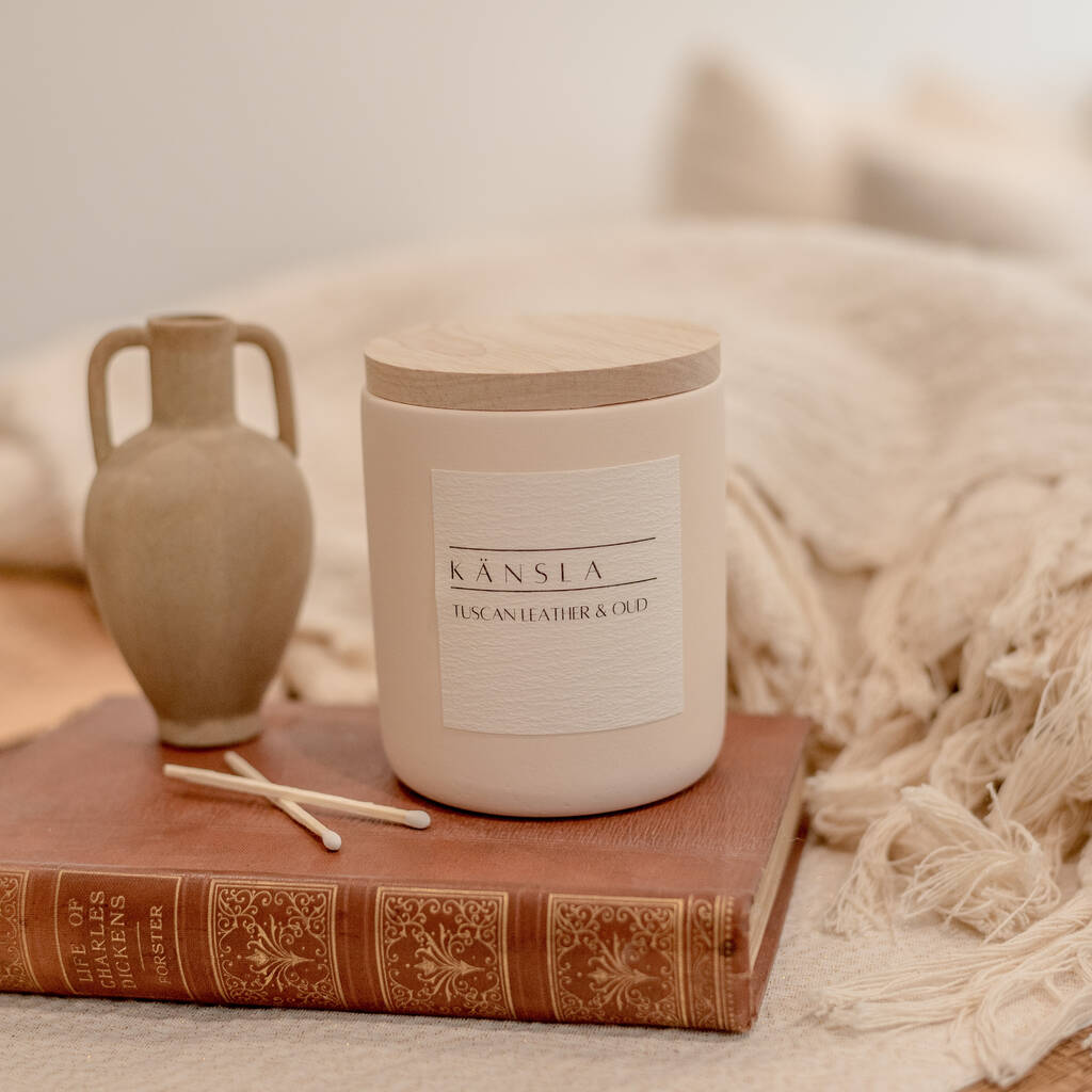Tuscan Leather And Oud Concrete Candle Soy Wax, 1 of 3