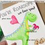 Personalised Dinosaur 'Love You' Pink Birthday Card, thumbnail 4 of 6