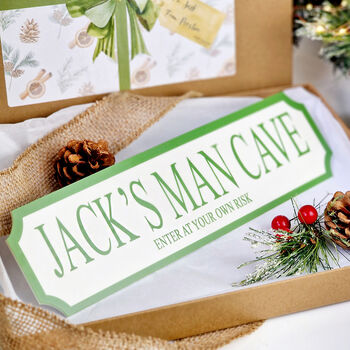 Xmas Gift Box W/ Personalised ‘Man Cave’ Street Sign, 2 of 5