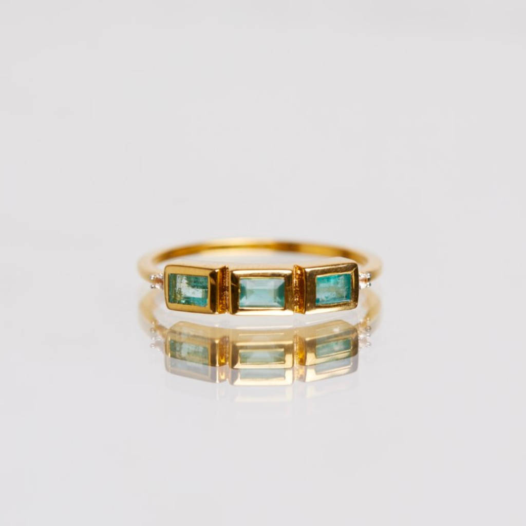 14k gold vermeil chunky deco ring in emerald by carrie elizabeth