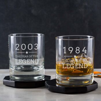 Personalised Engraved Year Of The Legend Mens Whiskey Glass, 6 of 6