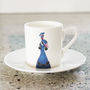 Peacock Print Illustrated Espresso Cup And Saucer, thumbnail 1 of 6