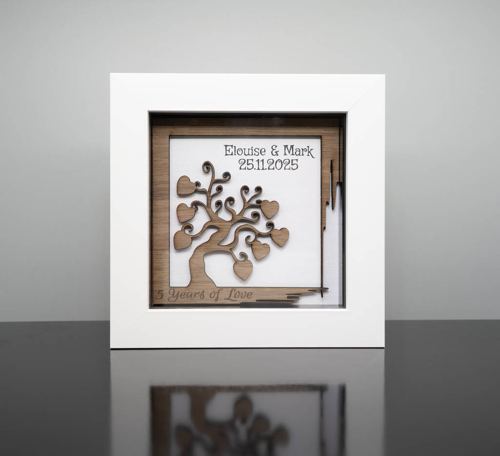 Personalised 5th Wood Anniversary Gift • Wooden Tree Keepsake Small Frame, 1 of 4