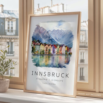 Austria Travel Print Of Innsbruck With Map Coordinates, 4 of 7