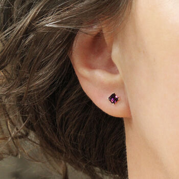 Purple Square Stud Earrings In Sterling Silver, 8 of 11