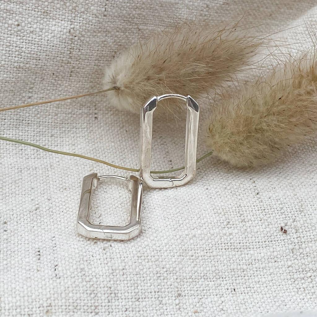 Sustainable Silver Square Midi Hoops, 1 of 5