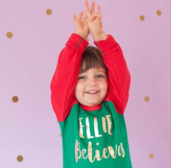 personalised child believes christmas pyjamas by baby yorke designs | notonthehighstreet.com