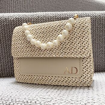 Personalised Pearl Straw Clutch Cross Body Bag, 3 of 4