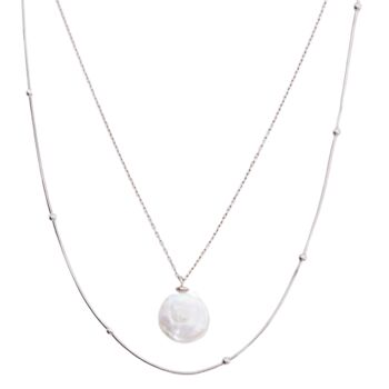 Baroque Flat Pearl Pendant Sterling Silver Necklace Set, 5 of 12