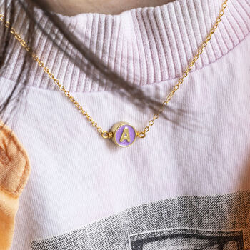 Gold Plated Enamel Disc Initial Necklace, 3 of 10