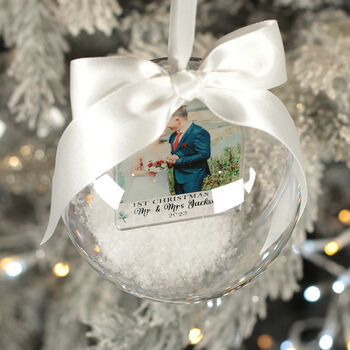 First Christmas Married Snowy Acrylic Christmas Bauble, 2 of 7