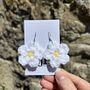 Handmade Crochet White Daisy Earrings: Surgical Steel, thumbnail 1 of 12