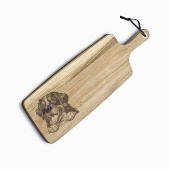 Personalised Bernese Mountain Dog Engraved Acacia Serving Board, 4 of 11