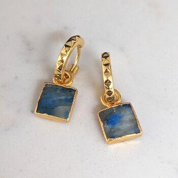 The Square K2 Gold Plated Gemstone Earrings, 3 of 6