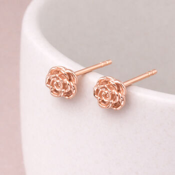 7mm Rose Gold Plated Sterling Silver Rose Stud Earrings, 2 of 4