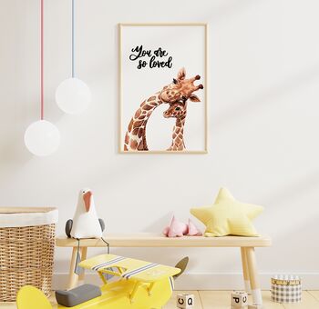 You Are So Loved Giraffe Nursery Print, 5 of 6