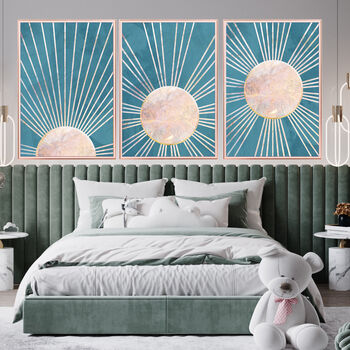 Custom Colour Set Of Three Bohemian Sun Wall Art Prints, 4 of 7