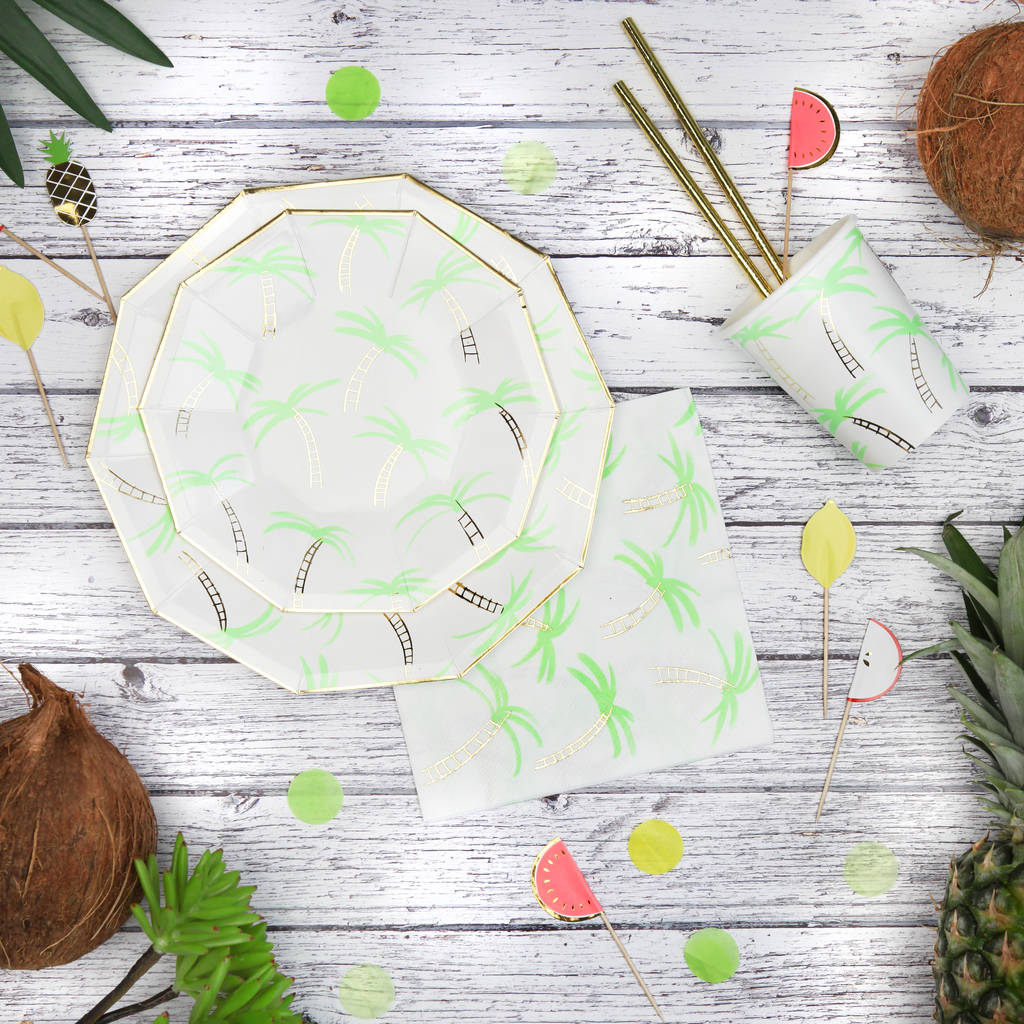 Neon And Gold Palm Tree Pattern Party Plates, 1 of 2