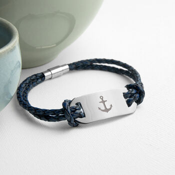 Personalised Men's Anchor Statement Leather Bracelet, 11 of 11