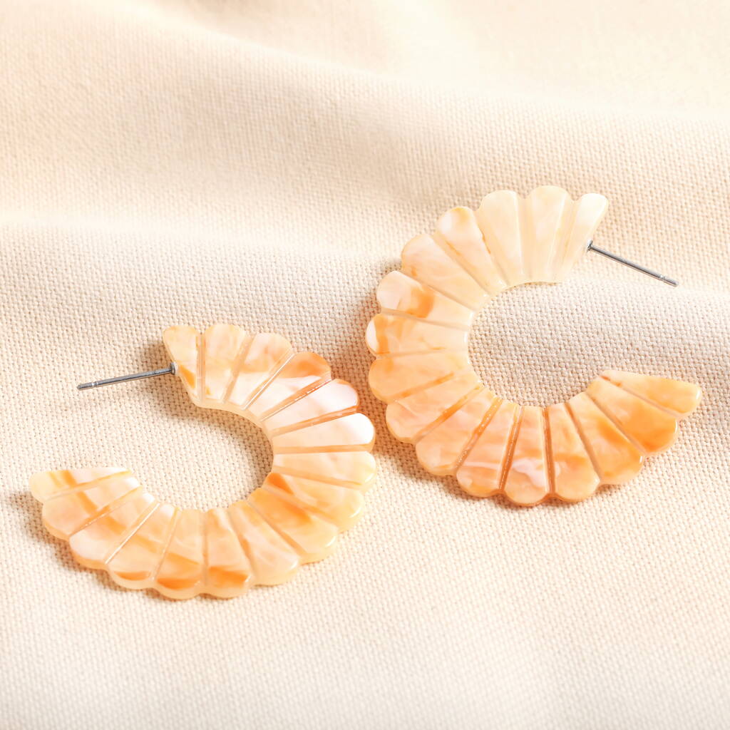 Peach Resin Scalloped Edge Hoop Earrings, 1 of 1