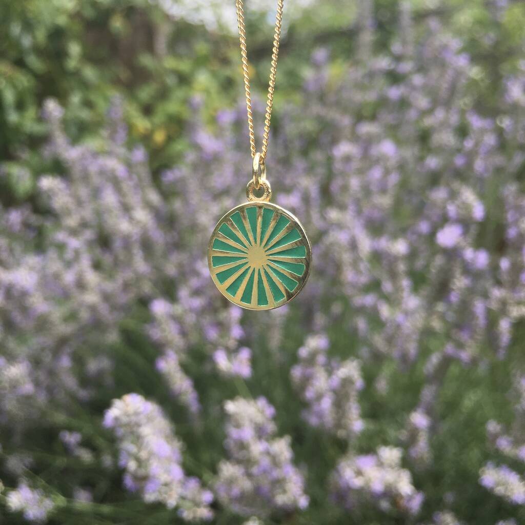 Spinning Wheel Enamel Necklace Gold Vermeil By Lime Tree Design
