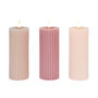 Three Fluted Pink Tru Glow® LED Slim Pillar Candles, thumbnail 3 of 3