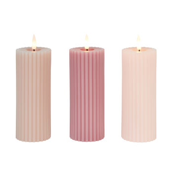 Three Fluted Pink Tru Glow® LED Slim Pillar Candles, 3 of 3