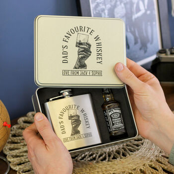 Personalised Hip Flask Whiskey Alcohol Tin Gift For Dad, 4 of 6