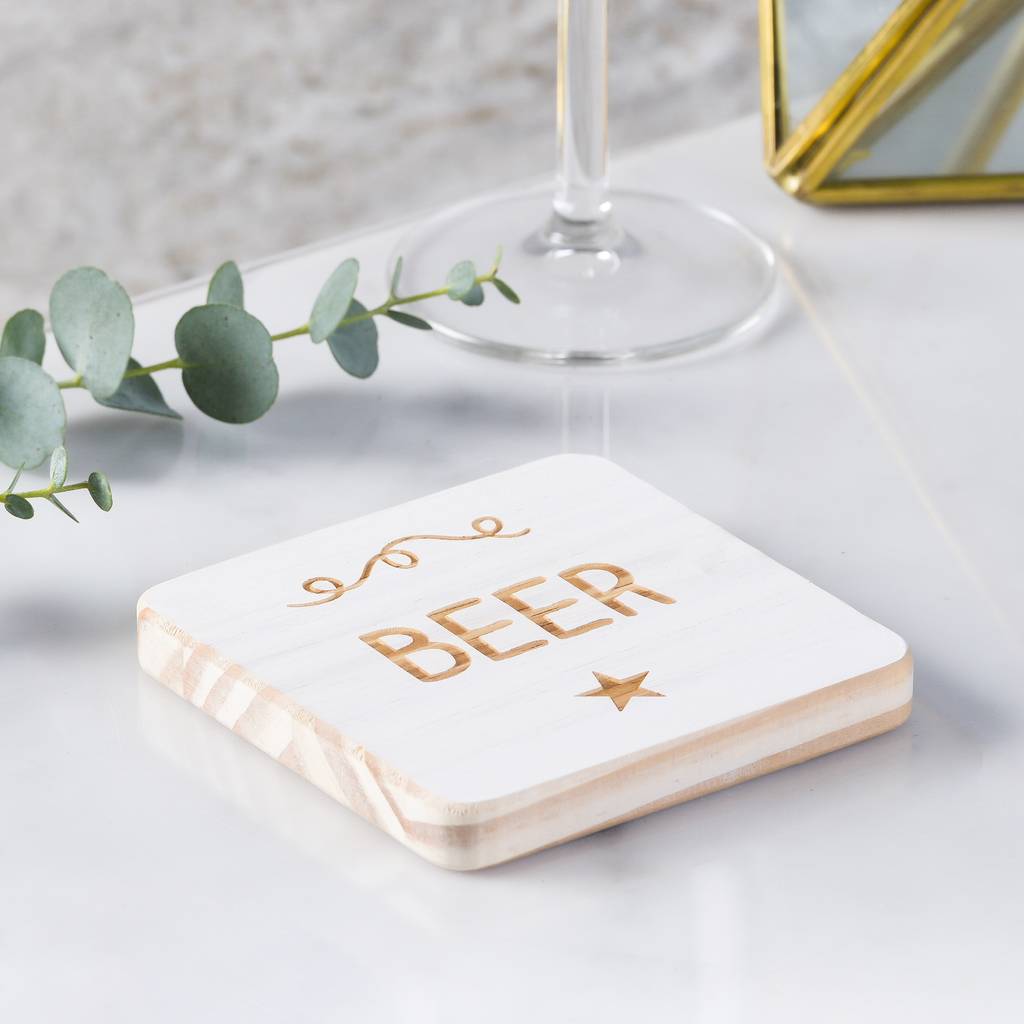 'Beer' Personalised Wooden Coaster By EdgeInspired