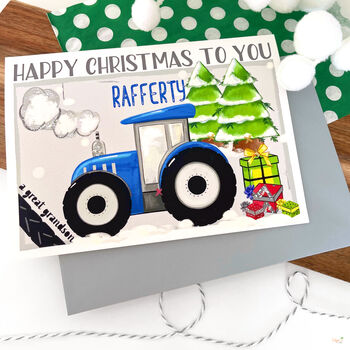 Personalised Blue Tractor Christmas Card, 4 of 9