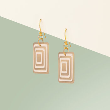 Taupe And Cream Geometric Rectangle Earrings • Gold Plated Sterling Silver Hooks, 5 of 9