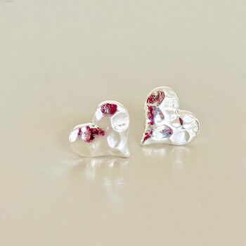 Silver Hammered Heart Stud Earrings, 4 of 6