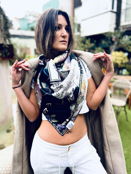 Limited Edition Kakuru Lanterns Japanese Crane Birds Blossoms And Lanterns 100% Silk Scarf, 7 of 12