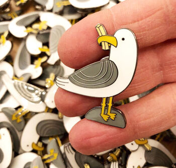 Seagull With A Stolen Chip Fun Enamel Pin Badge, 3 of 5