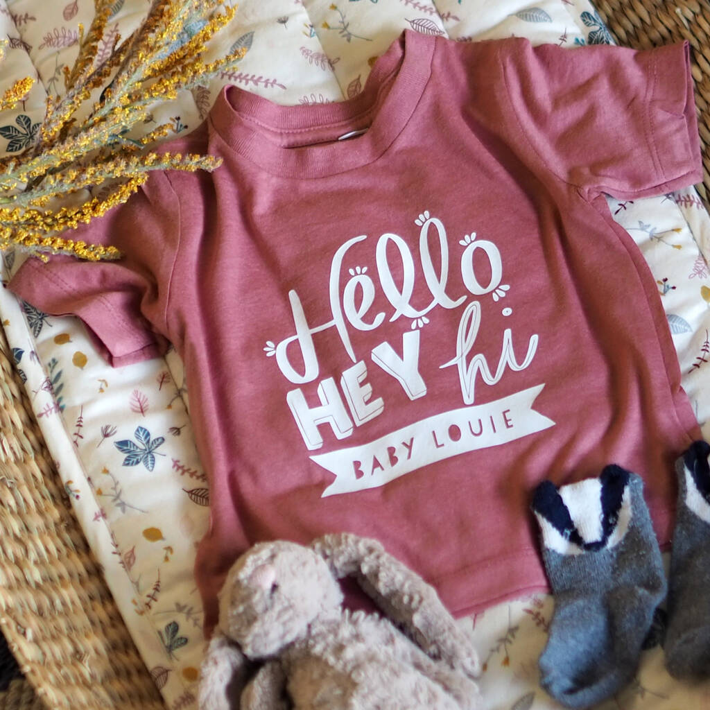 Personalised 'Hello' New Baby T Shirt, 1 of 8