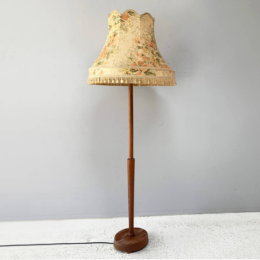 Vintage Floor Lamp / Fringed Floral Shade, 1 of 5