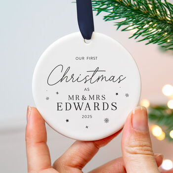 Personalised Our First Christmas Mr And Mrs Ornament, 3 of 7