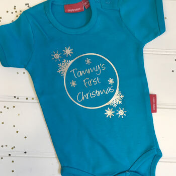 Personalised First Christmas Snowflake Babygrow, 2 of 7